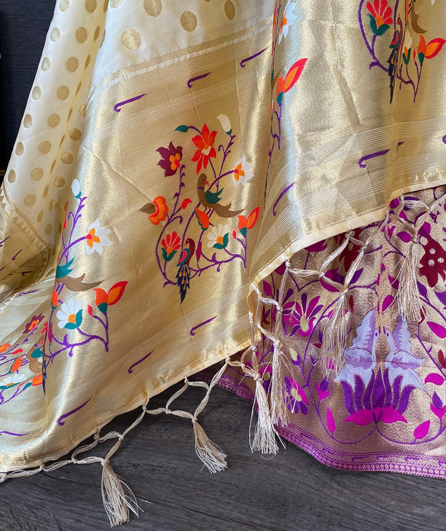 Purple paithani jacquard weaving work wedding lehenga choli with purse