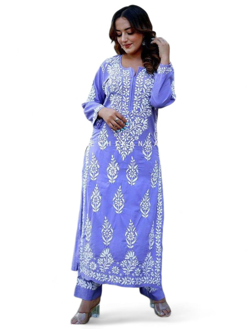 Purple rayon chikankari work summer kurti