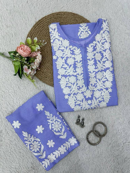 Purple rayon chikankari work summer kurti