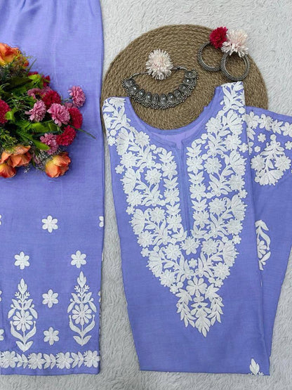 Purple rayon chikankari work summer kurti