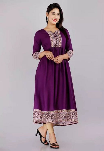 Purple rayon printed anarkali kurti