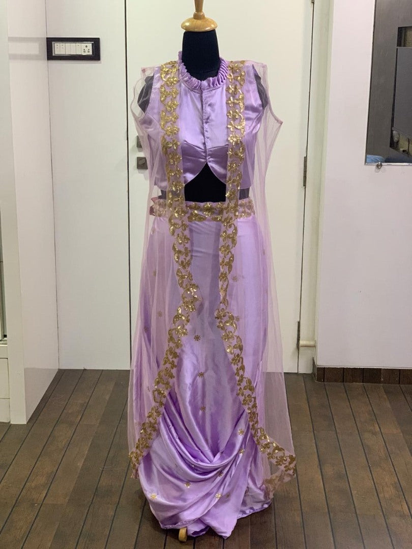 Purple satin georgette indowestern dhoti suit