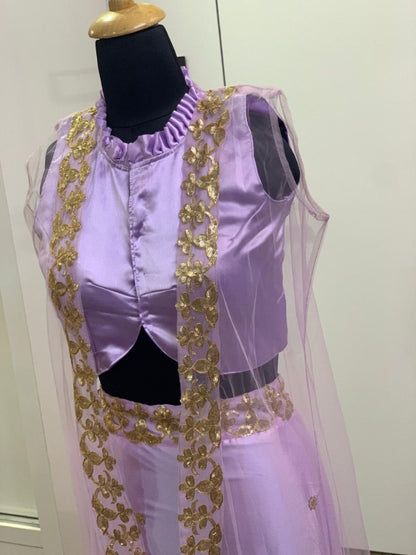 Purple satin georgette indowestern dhoti suit