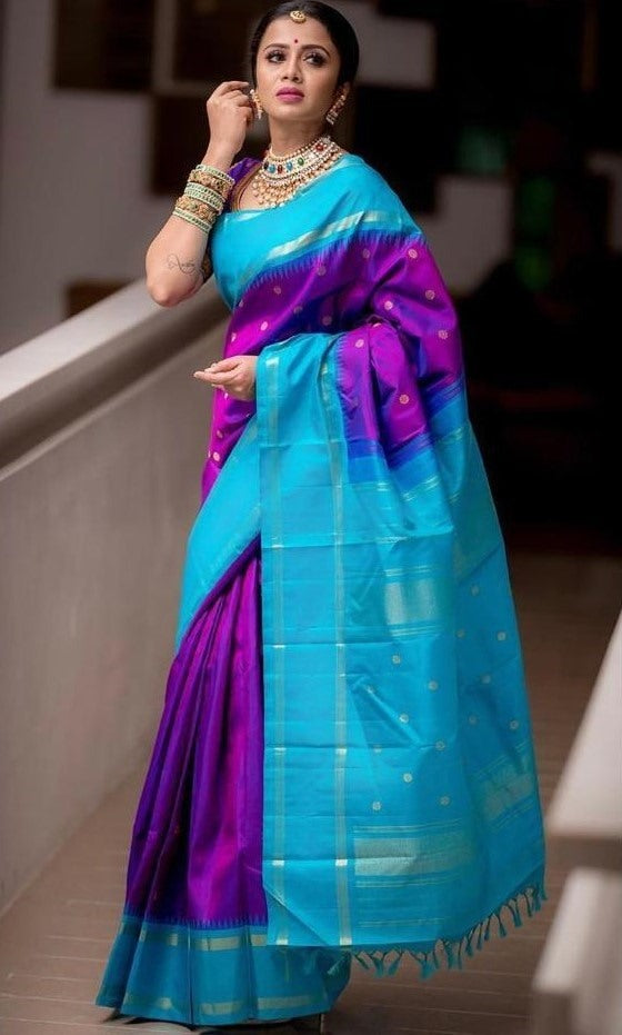 Purple soft lichi silk jacquard weaving work