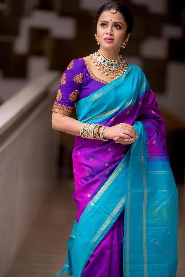 Purple soft lichi silk jacquard weaving work