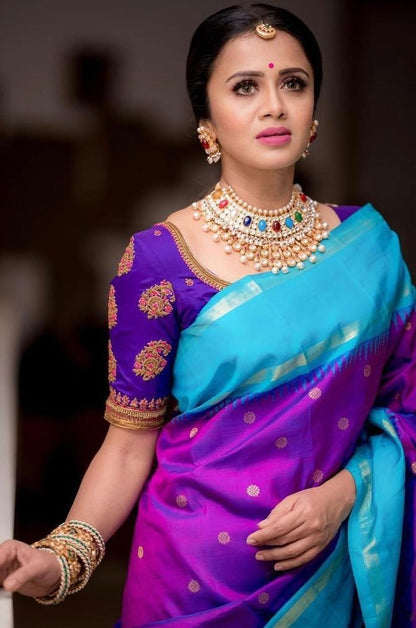 Purple soft lichi silk jacquard weaving work