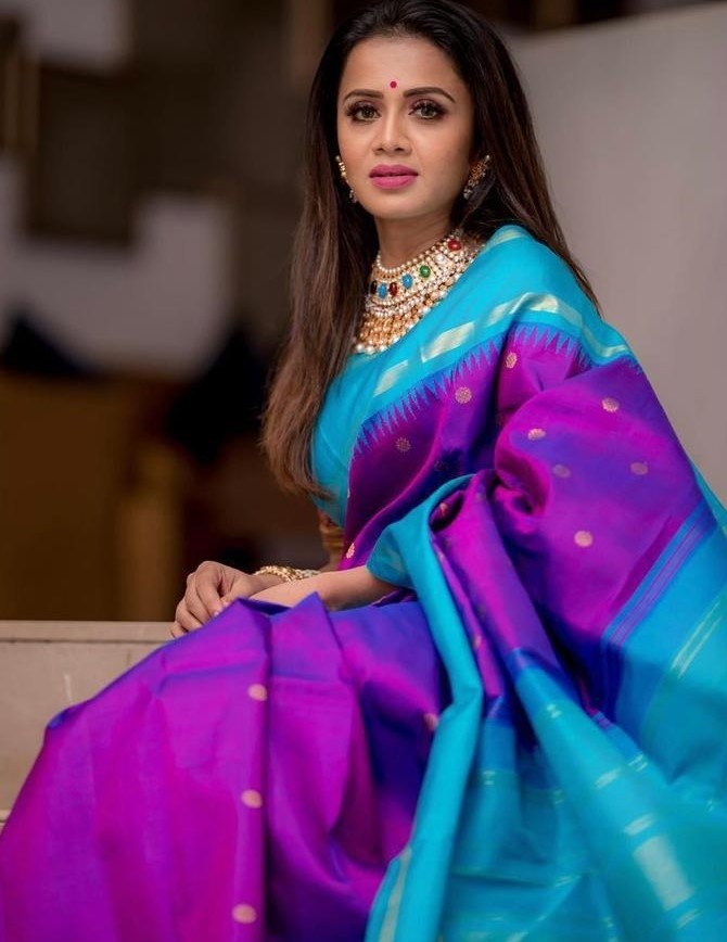 Purple soft lichi silk jacquard weaving work