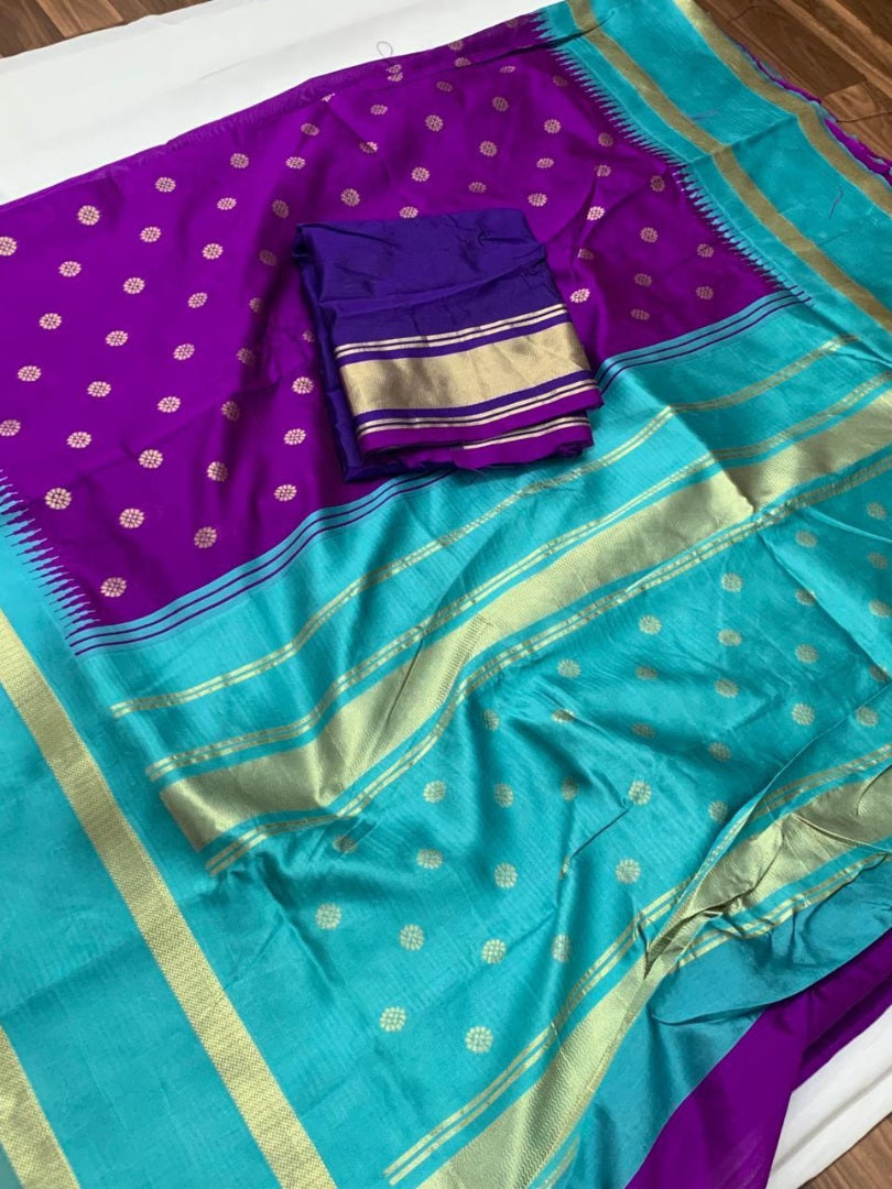 Purple soft lichi silk jacquard weaving work