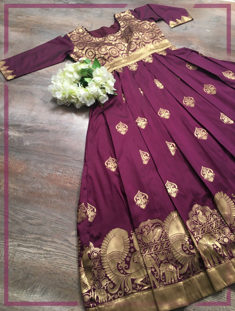 Purple soft silk weaving design work gown