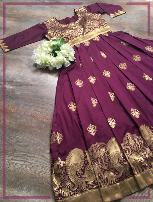 Purple soft silk weaving design work gown