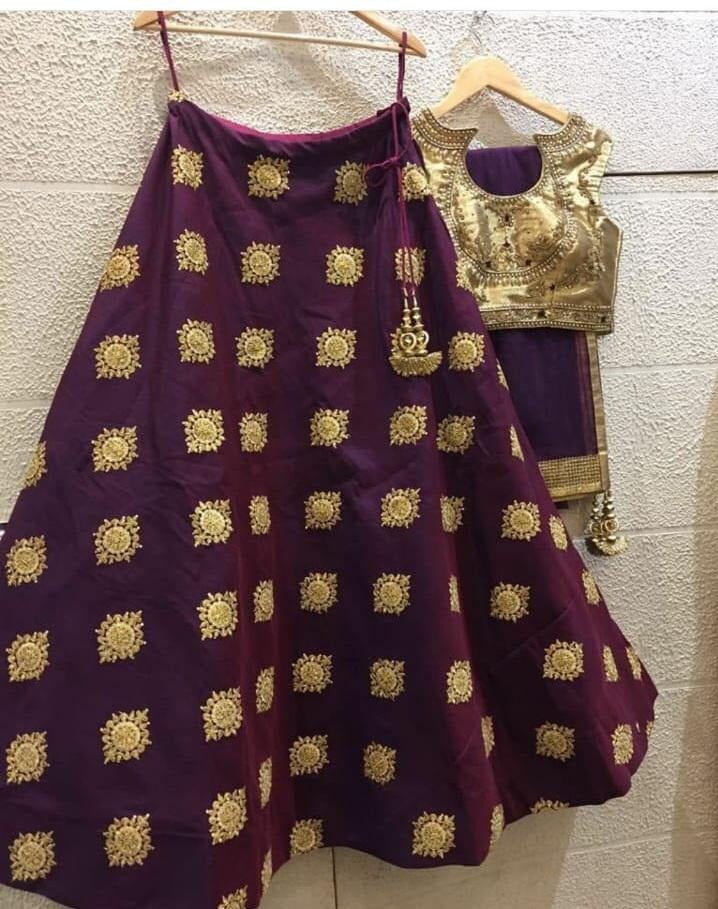 Purple tafeta silk designer embroidered wedding lehenga choli