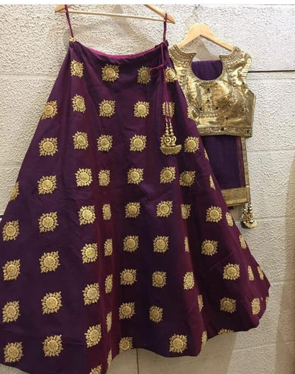 Purple tafeta silk designer embroidered wedding lehenga choli