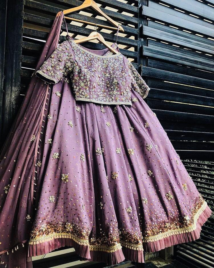 purple tapeta silk embroidered wedding lehenga