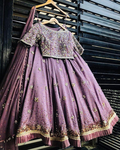 purple tapeta silk embroidered wedding lehenga