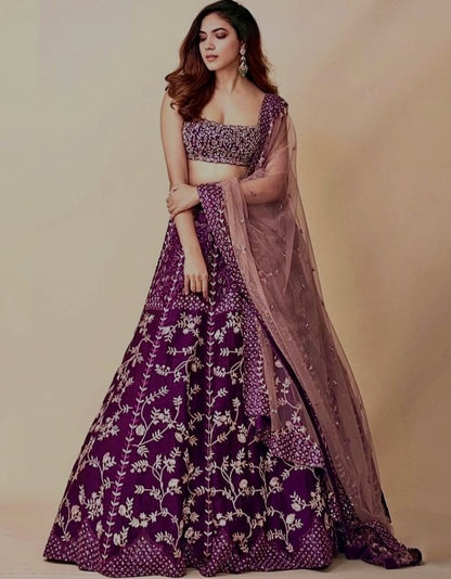 Purple tapeta silk heavy embroidered wedding lehenga choli