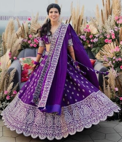 Purple tapeta silk heavy embroidered wedding lehenga choli