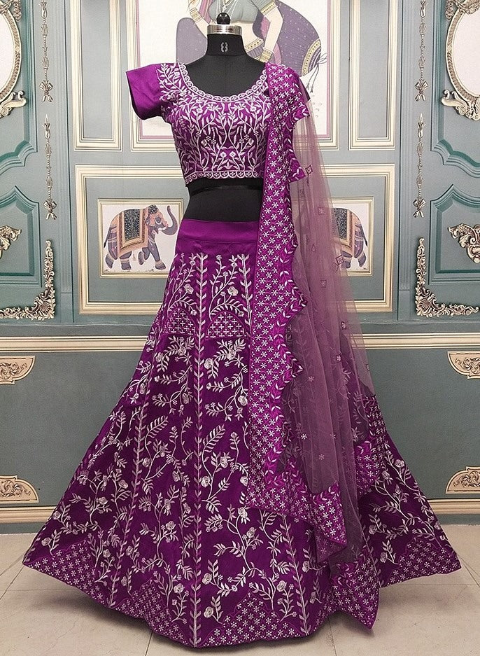 Purple tapeta silk heavy embroidered wedding lehenga choli