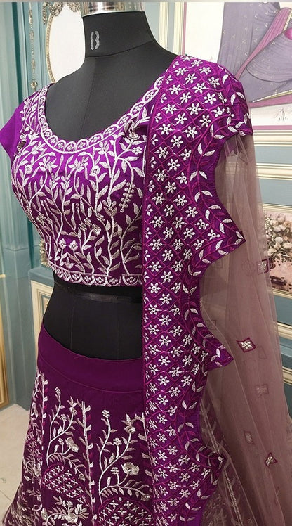 Purple tapeta silk heavy embroidered wedding lehenga choli