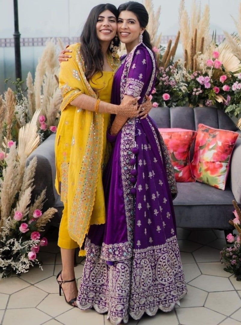 Purple tapeta silk heavy embroidered wedding lehenga choli