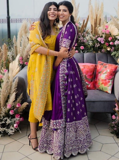 Purple tapeta silk heavy embroidered wedding lehenga choli