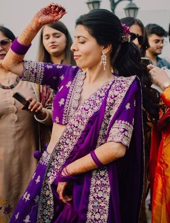 Purple tapeta silk heavy embroidered wedding lehenga choli