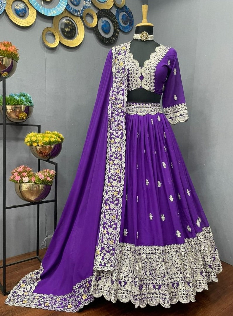 Purple tapeta silk heavy embroidered wedding lehenga choli