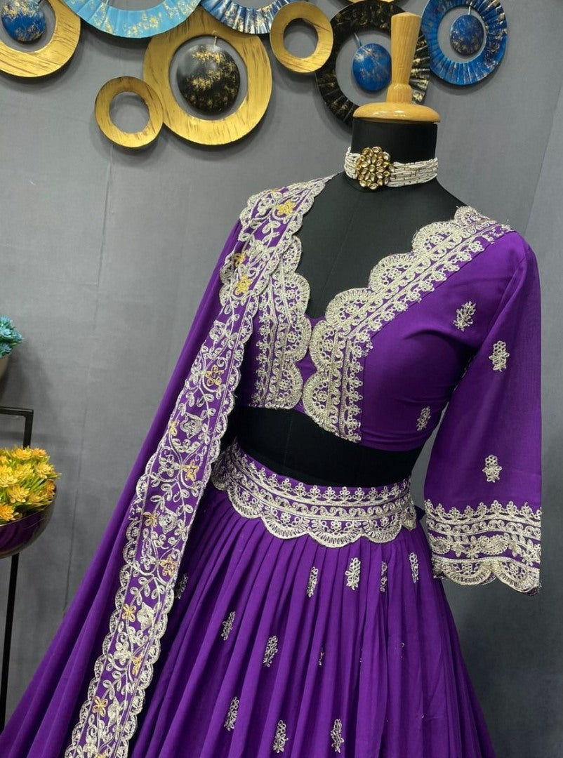 Purple tapeta silk heavy embroidered wedding lehenga choli