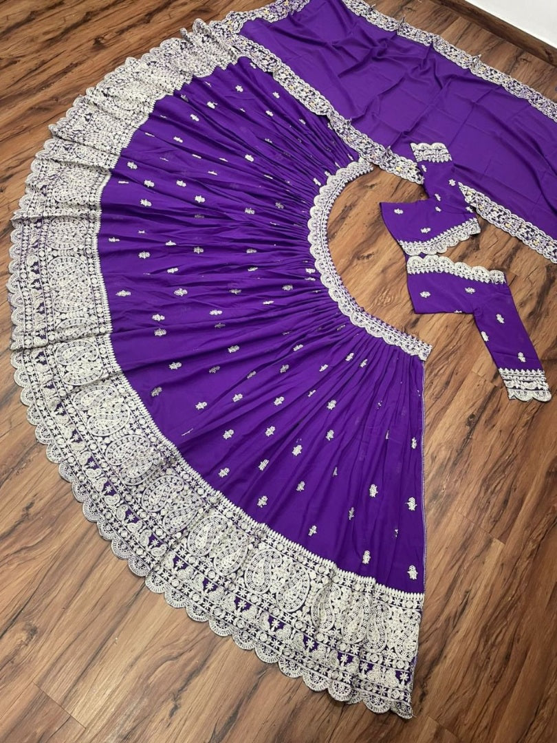 Purple tapeta silk heavy embroidered wedding lehenga choli