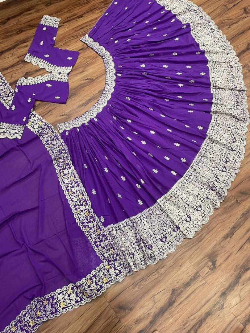Purple tapeta silk heavy embroidered wedding lehenga choli