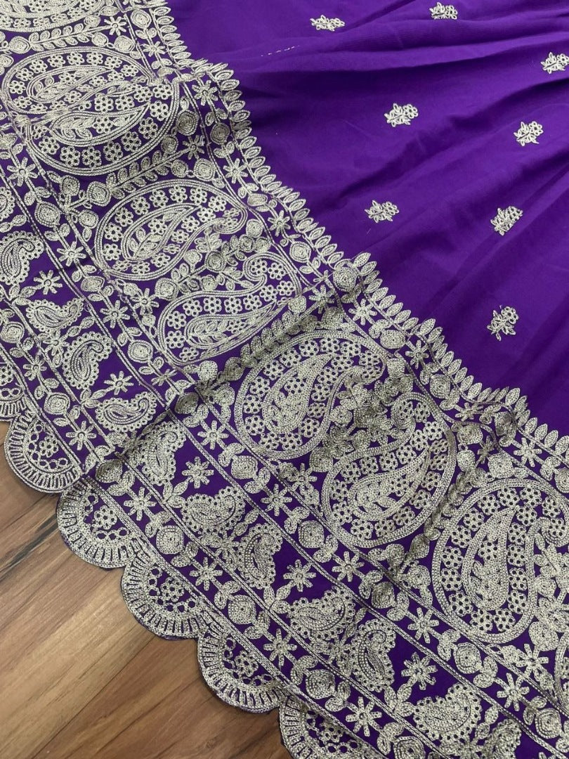 Purple tapeta silk heavy embroidered wedding lehenga choli