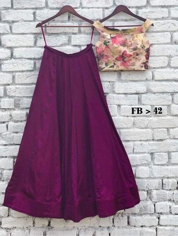Purple tapeta silk lehenga with printed blouse