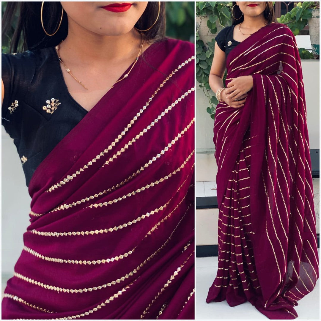 Purple vichitra silk sequence work partywear saree
