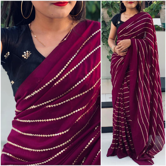 Purple vichitra silk sequence work partywear saree