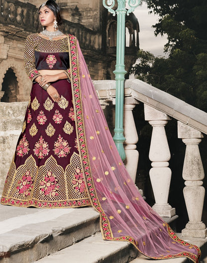 purple wine heavy embroidered designer bridal lehenga