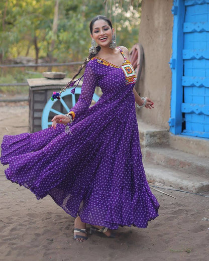 Bandhani print georgette gujarati garba navratri gown