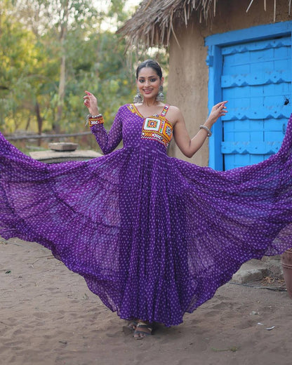Bandhani print georgette gujarati garba navratri gown