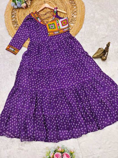 Bandhani print georgette gujarati garba navratri gown