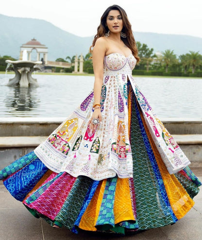 Rainbow cotton print mirror work gujarati garba navratri indowestern chaniya choli