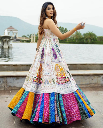 Rainbow cotton print mirror work gujarati garba navratri indowestern chaniya choli