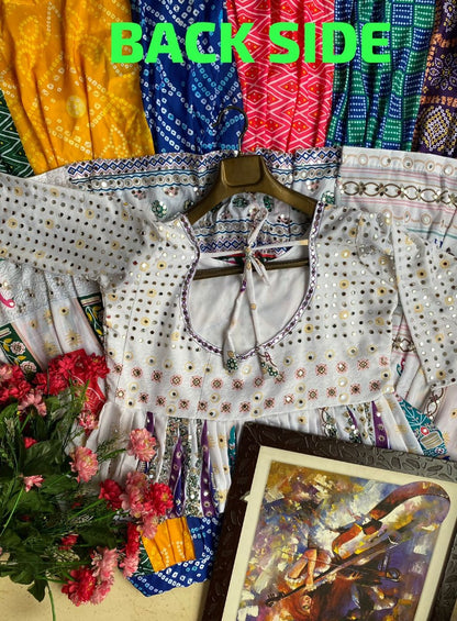 Rainbow cotton print mirror work gujarati garba navratri indowestern chaniya choli