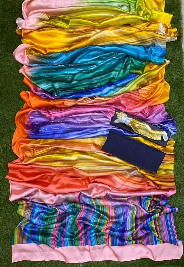 Rainbow multicolor printed fancy saree