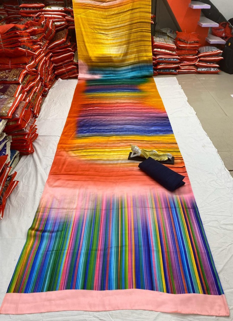 Rainbow multicolor printed fancy saree