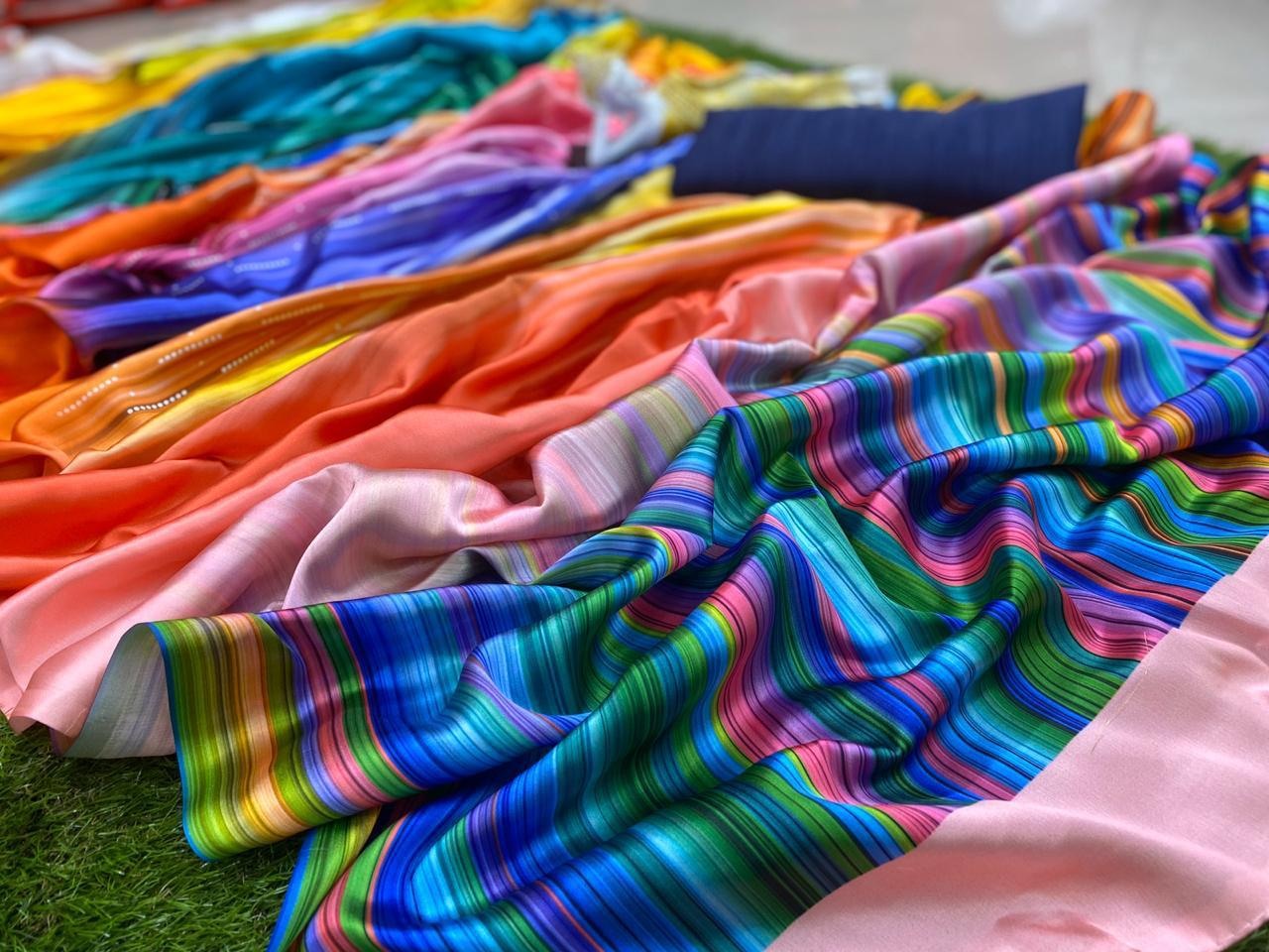 Rainbow multicolor printed fancy saree