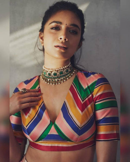 Rainbow printed taffeta silk umbrella flair lehenga choli