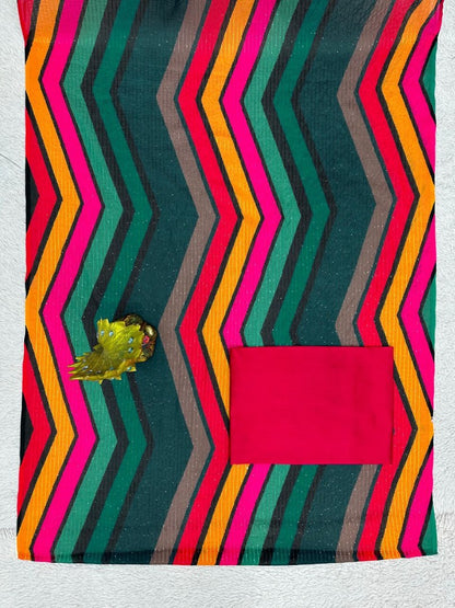 Rainbow strips printed designer party wear saree