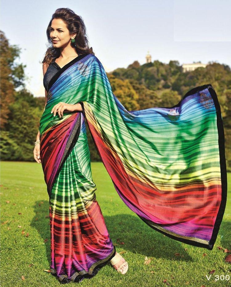 Rainbow ultra satin digital printed saree
