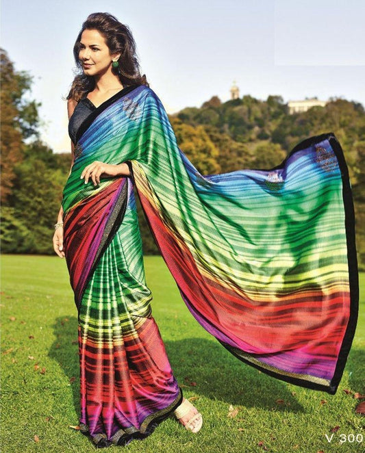 Rainbow ultra satin digital printed saree