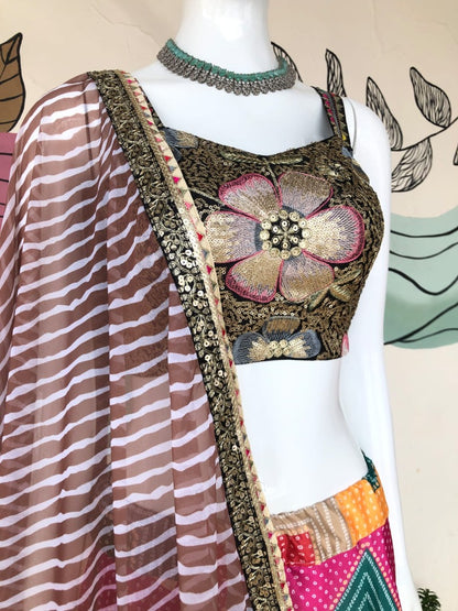 Rainbow zig zag print heavy sequence work designer lehenga choli for ceremony