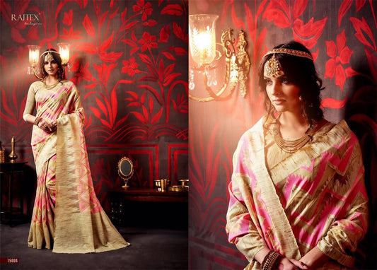 Rajtex pink and gold printed silk saree