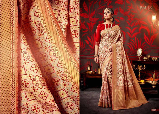 Rajtex red and cream printed silk saree